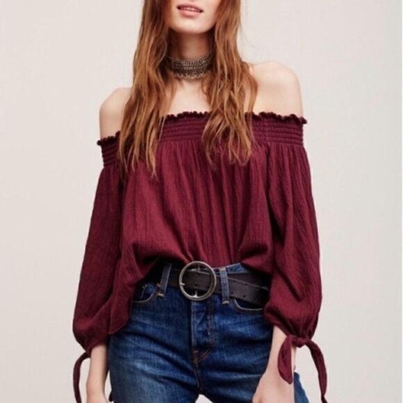Free People Tops - Free People | We The Free Lexington Off Shoulder Tee Red Sz XS